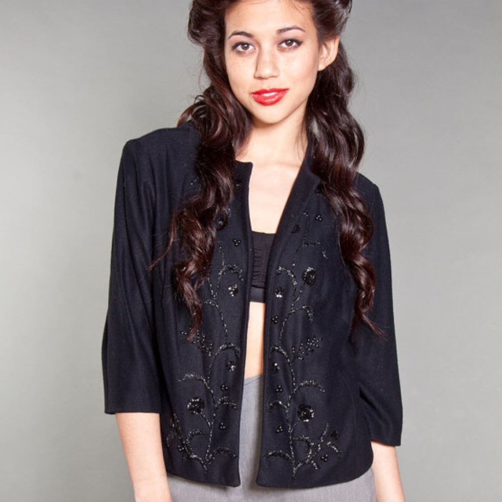 Vintage 60s Black Beaded Sequin Cardigan Sweater